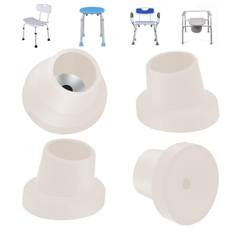 4 Pcs Replacement Feet for Bath Chair Shower Chair Leg Caps Heavy Duty Slope Rubber Feet Pad for Shower Chair Bath Seat Shower Stools (Beige, 1-1/8")